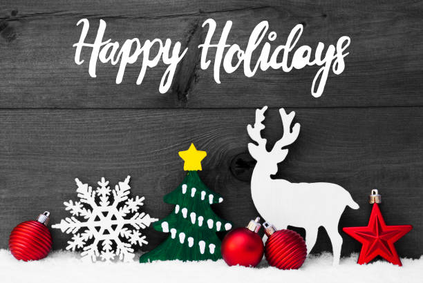 istock Ornament, Snow, Tree, Red Ball, Calligraphy Happy Holidays 1187320572