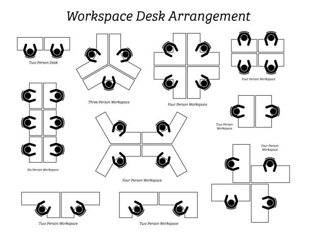 sắp xếp bàn làm việc trong văn phòng và công ty. - office cubicle hình minh họa sẵn có