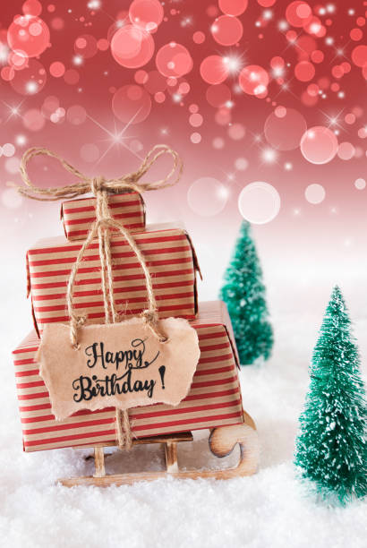 istock Sled, Snow, Present, Happy Birthday, Red Background 1187321199