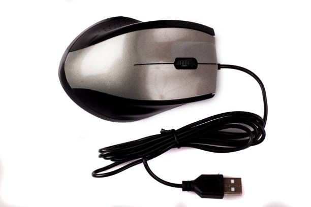 istock Top view of a silver computer mouse, isolated on white, with copy space. 1187324635