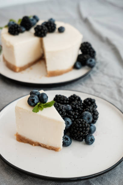 istock cheesecake New York with fresh berries and a slice on a plate 1187324718