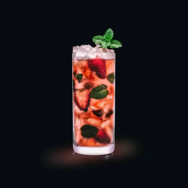 Photo of Mojito Strawberry - Popular Drink on a black background