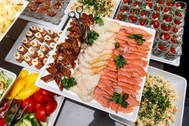 Different types of fish on the banquet table