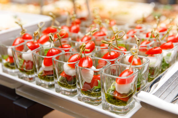 istock vegetable snacks, canapes on the banquet table 1187328350