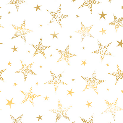 Beautiful Gold Snowflakes seamless pattern - hand drawn, great for Christmas or New Years themed fabrics, banners, wrapping paper, wallpaper or cards - vector surface design
