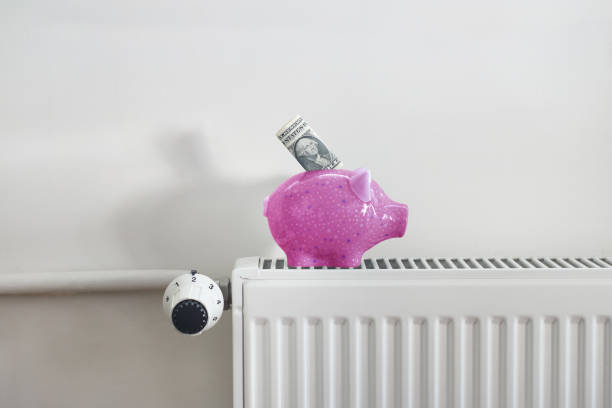 istock Piggy bank with dollar on the radiator 1187334328