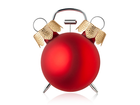 Red Christmas ball on white background.