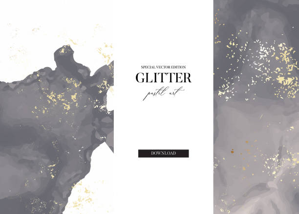 istock Wedding pastel grey and gold foil invitation cards with Luxury mabrle effect and repetiotion splashes. Futuristic concept, watercolor template 1187335434