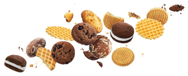 istock Falling cakes, cookies, crackers, waffles isolated on white background 1187337286