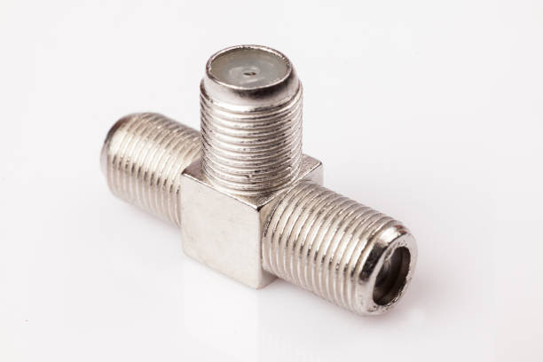 istock coaxial Antenna cable connectors, metal plug on white 1187338820