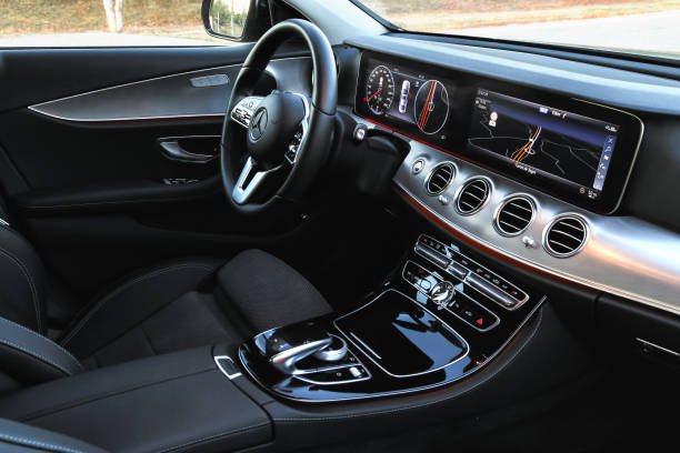 Mercedes-Benz E220d Catalonia, Spain - September 9, 2019: Interior of the luxury saloon car Mercedes-Benz E220d (W213). car interior stock pictures, royalty-free photos & images