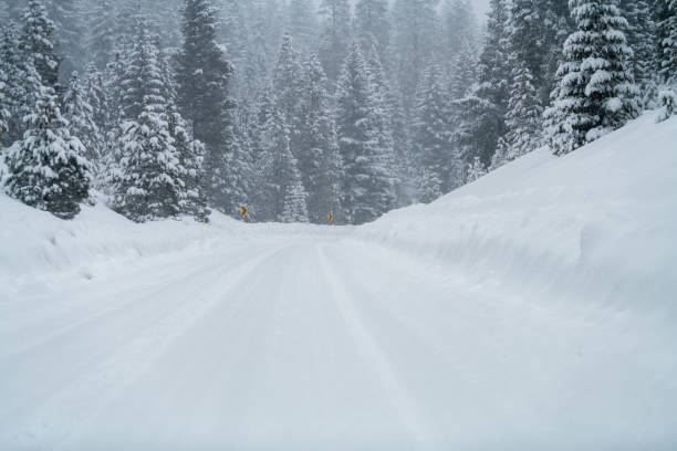 istock Snowy road with icy conditions. 1187340100