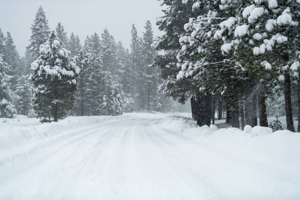 istock Snowy road with icy conditions. 1187340348