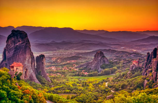 istock Landscape with monasteries and rock formations in Meteora, Greece. during sunset. 1187341439