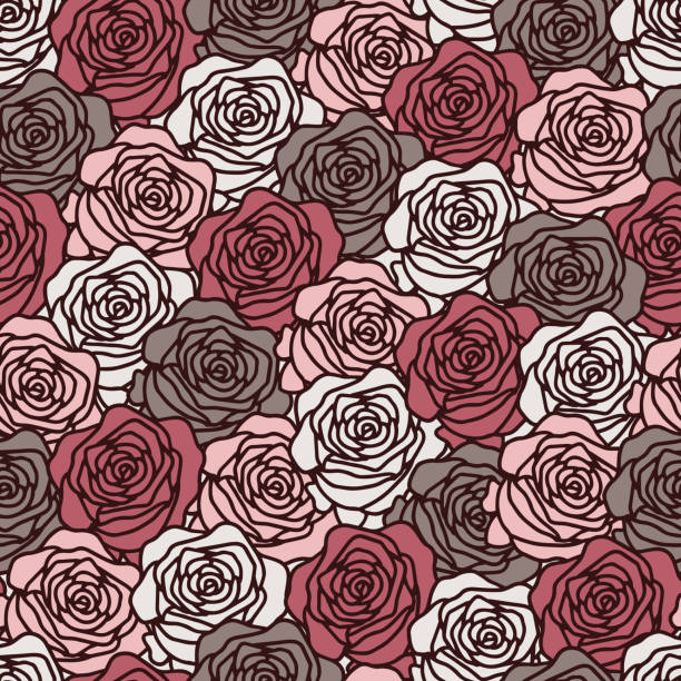 Vector floral dense seamless pattern in pink Vector floral dense seamless pattern in pink. Simple doodle rose hand drawn made into repeat. Great for background, wallpaper, wrapping paper, packaging, valentines day. all over pattern stock illustrations