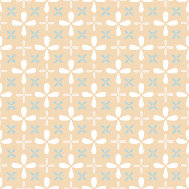 cream_color_floral_backdrop_02_seaml Retro geometric floral pattern. Seamless vector background. White and blue ornamenton cream color backgroud. Ornament for fabric, wallpaper, packaging, Decorative print. Vintage kitchen background. retro 1950s kitchen stock illustrations