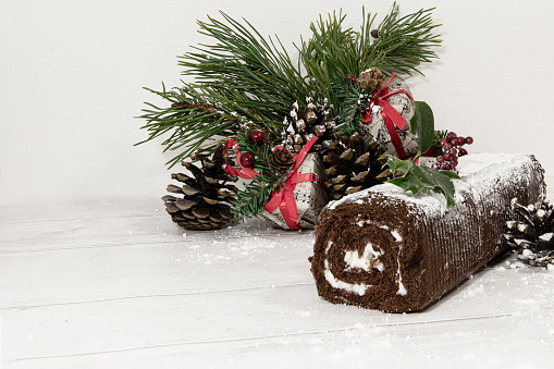 chocolate Christmas  yule log with snow
