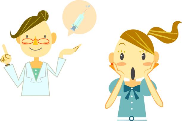 vaccination doctor talking about vaccination to girl flu shot happy stock illustrations