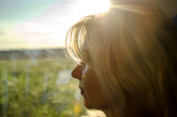 istock woman traveller in train looking through the window 1187350966