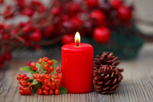 Christmas candles in red. Decoration for holidays