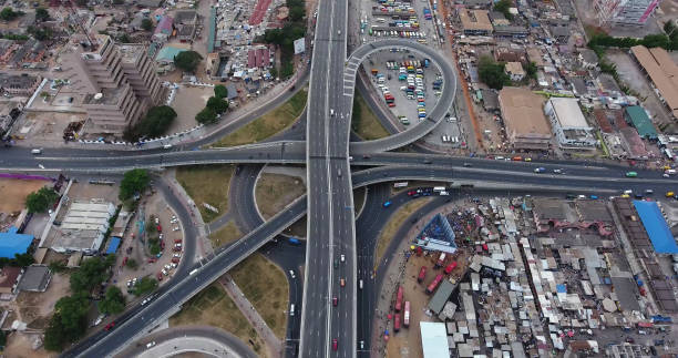 Kwame Nkrumah Circle Interchange in Ghana, Africa. Shot with a drone Aerial view of Kwame Nkrumah interchange in Ghana. ghana photos stock pictures, royalty-free photos & images