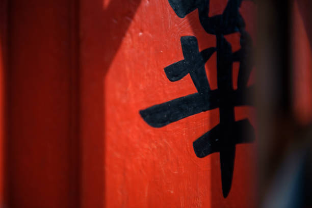 istock Chinese calligraphy on red wooden door 1187357547