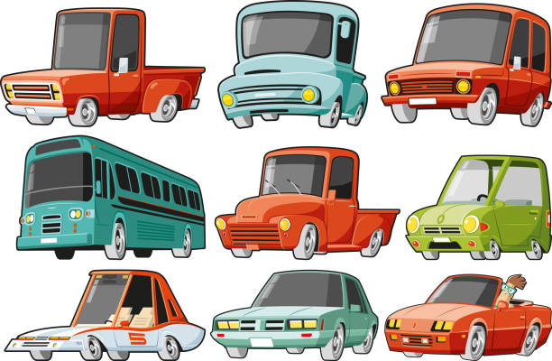 자동차 세트 - pick up truck old car traffic stock illustrations