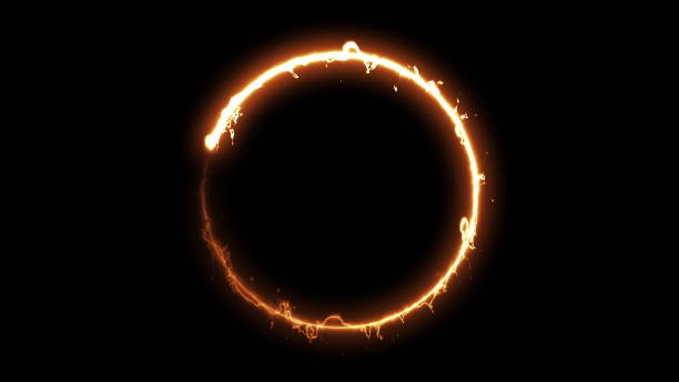 Computer generated fire ring on black background. 3d rendering of abstract fire circle stock photo