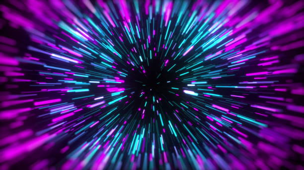 istock 3d rendering movement through stars. Hyper jump into another galaxy. Speed of light, neon glowing rays in motion. Computer generated abstract modern cosmic background 1187359096