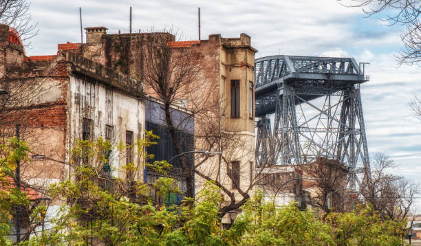 Old Nicolas Avellaneda steel bridge across Riachuelo river near Caminito street in Buenos Aires