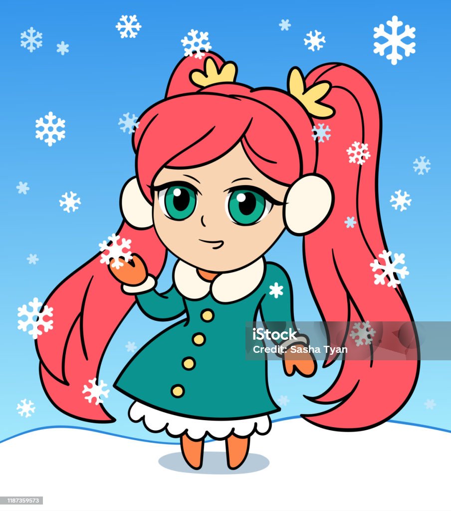 Ilustración de Lindo Anime Chibi Niña Feliz Navidad Y Feliz Año Nuevo  Tarjeta Tarjeta De Navidad En Estilo Dibujos Animados Ilustración Vectorial  y más Vectores Libres de Derechos de Adorno - iStock