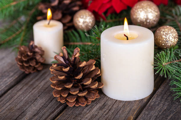 istock Burning Candles With Holiday Decor 1187361571