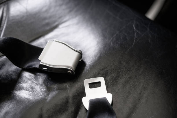 istock Airplane seatbelt on passenger black seat 1187362658