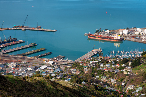 Lyttleton, New Zealand - August 13, 2019: The oil and chemical tanker High Venture moored up at Lyttleton Harbour, near Christchurch, New Zealand.