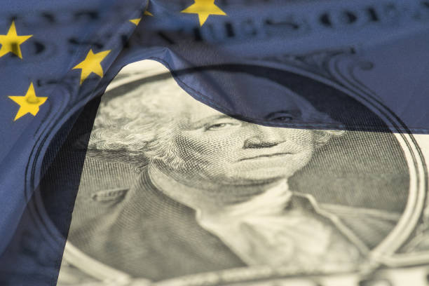 dollar money and flag of the european union eu - currency exchange currency european union currency dollar imagens e fotografias de stock