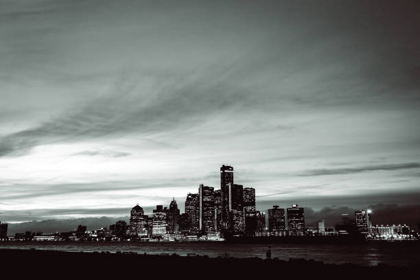istock Detroit Skyline in Black and White 1187372532