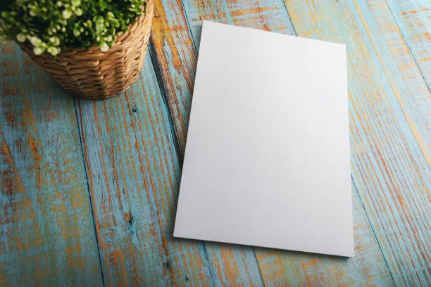 istock blank A4 brochure mockup on blue wooden background 1187373737