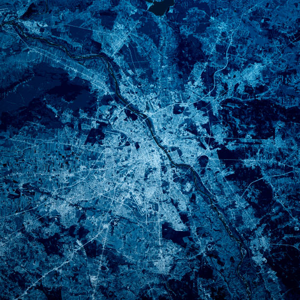 Warsaw Poland 3D Render Map Blue Top View Sep 2019