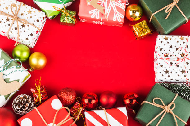 istock Christmas background with gift boxes,  Preparation for holidays. Top view with copy space. 1187388154
