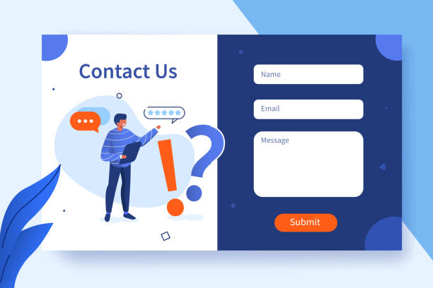 contact us Contact Us Form Template for Web and Landing Page. Male Customer Service Agent Talking with Client and Suggest Help. Online Customer Support and Helpdesk Concept. Flat Cartoon Vector Illustration. q and a illustrations stock illustrations