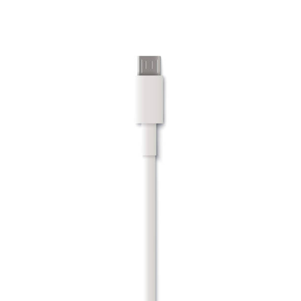 istock Plug end of white pin charger cable in realistic style 1187390602