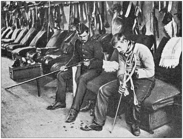 istock Antique photo: English soldiers in Aldershot military camp 1187392057