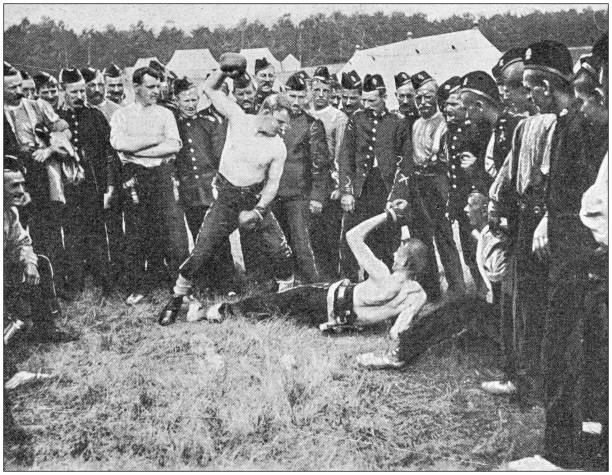 istock Antique photo: English soldiers in Aldershot military camp 1187393263
