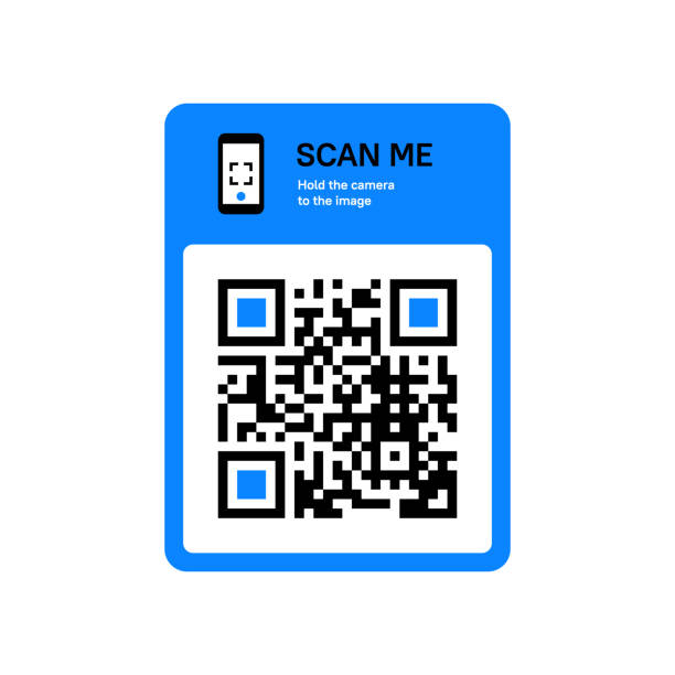 QR code scanning sticker for smartphone. Vector flat design illustration. bar code reader stock illustrations