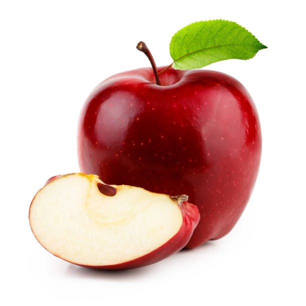 istock Red apple with slice and leaf isolated on white background 1187397967