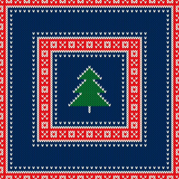 christmas holiday knit sweter wzór design z choinką. wektor bezszwowy wełna dzianina tekstura imitacja - wool scarf backgrounds knitting stock illustrations