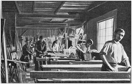 Antique photo: Carpentry joiner wood craftsmen