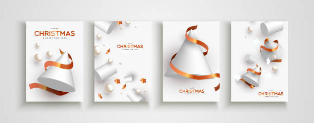 ilustrações de stock, clip art, desenhos animados e ícones de christmas new year abstract 3d snow tree card set - jewelry collection white background white