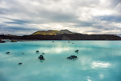 Blue Lagoon natural resort thermal pool near Reykjavik, Iceland. Famous tourist attraction.