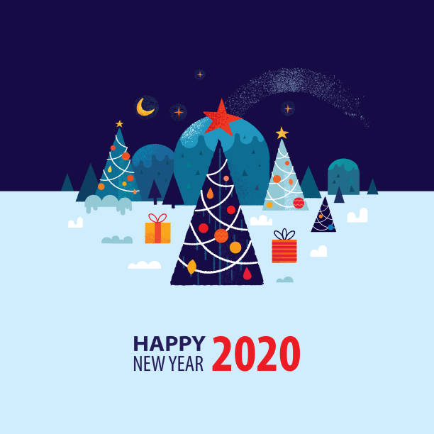 boże narodzenie i nowy rok 2020 - christmas landscape invitation christmas tree stock illustrations